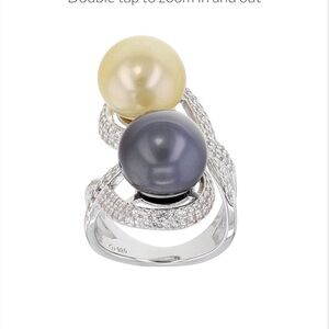 Cultured South Sea And Tahitian Pearl W/ White Zircon Rhodium Over Sterling Silv